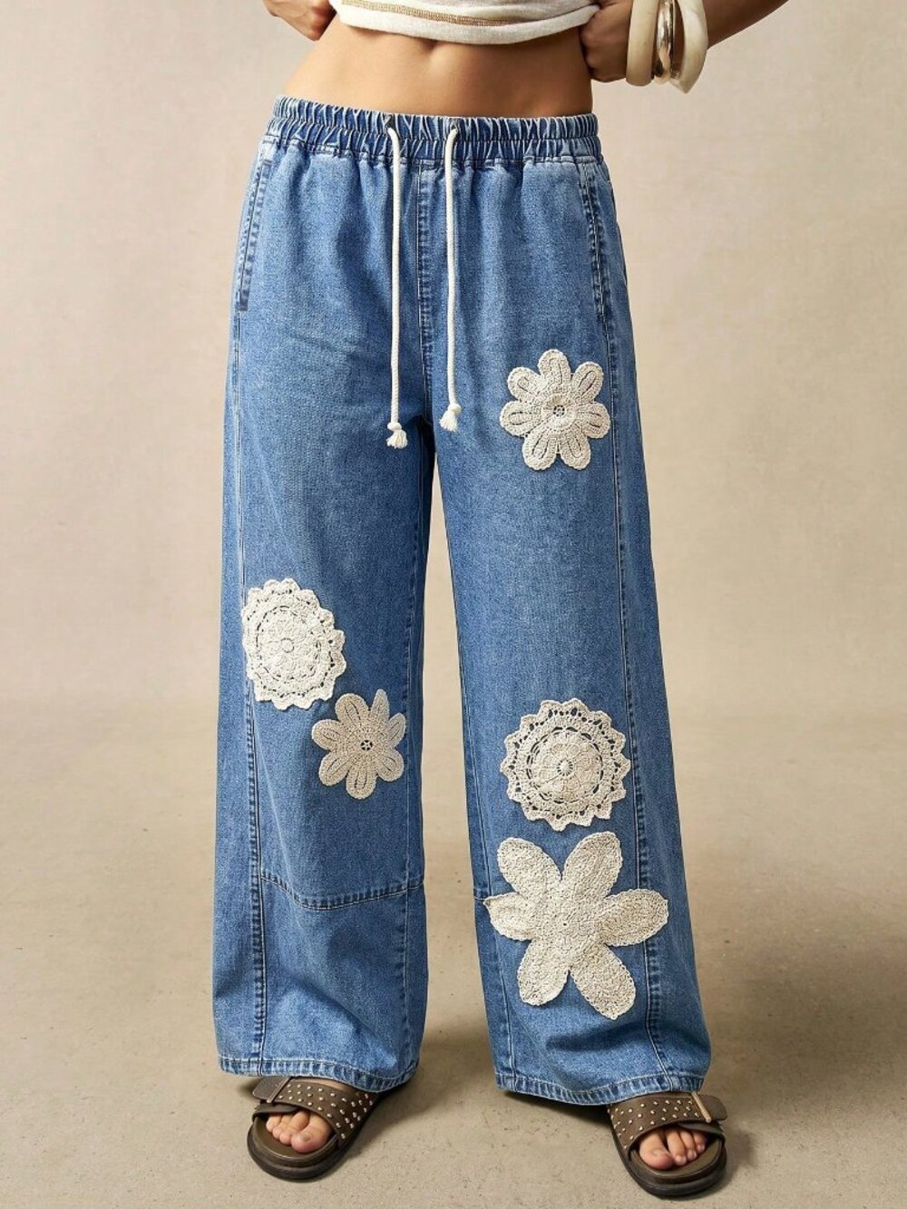 Baby Blue Casual Boho Women's Denim Pants - Picture 6 of 7